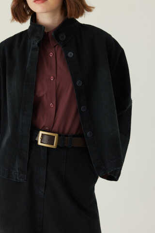 Pleated Detail Denim Skirt Black - 2