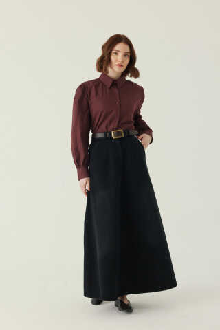 Pleated Detail Denim Skirt Black - 1