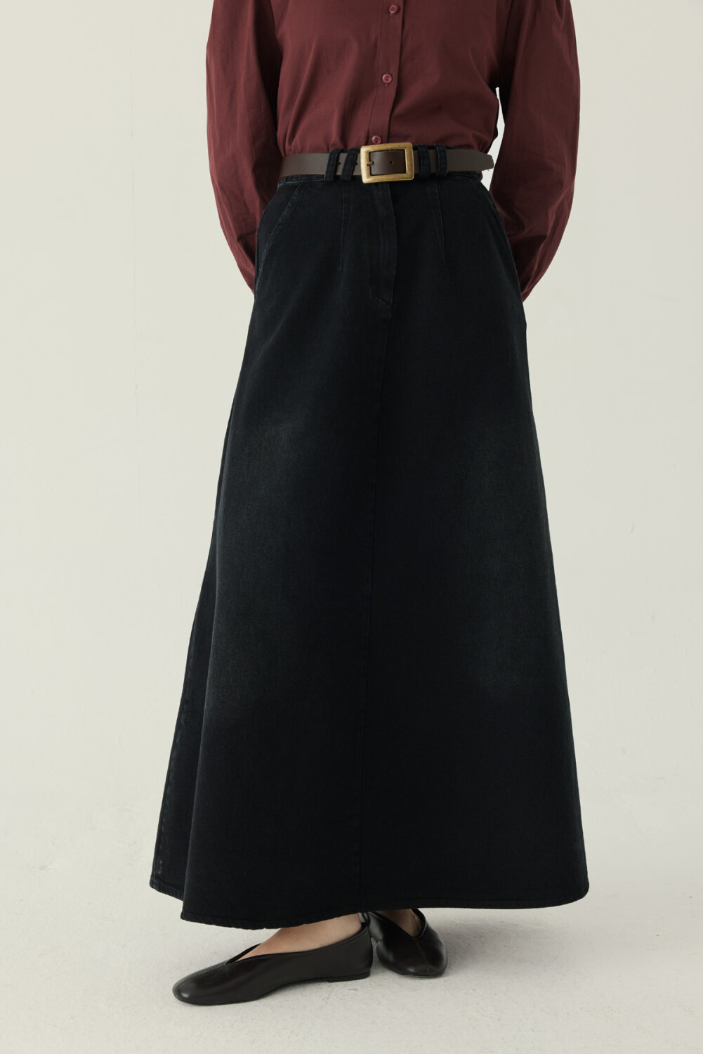 Pleated Detail Denim Skirt Black - 4