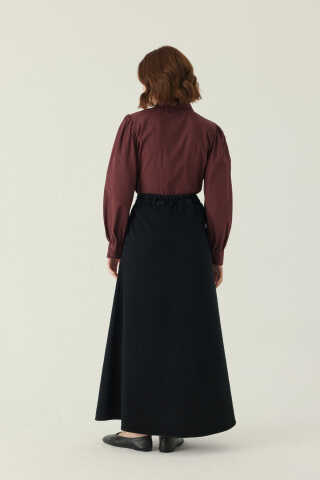 Pleated Detail Denim Skirt Black - 7