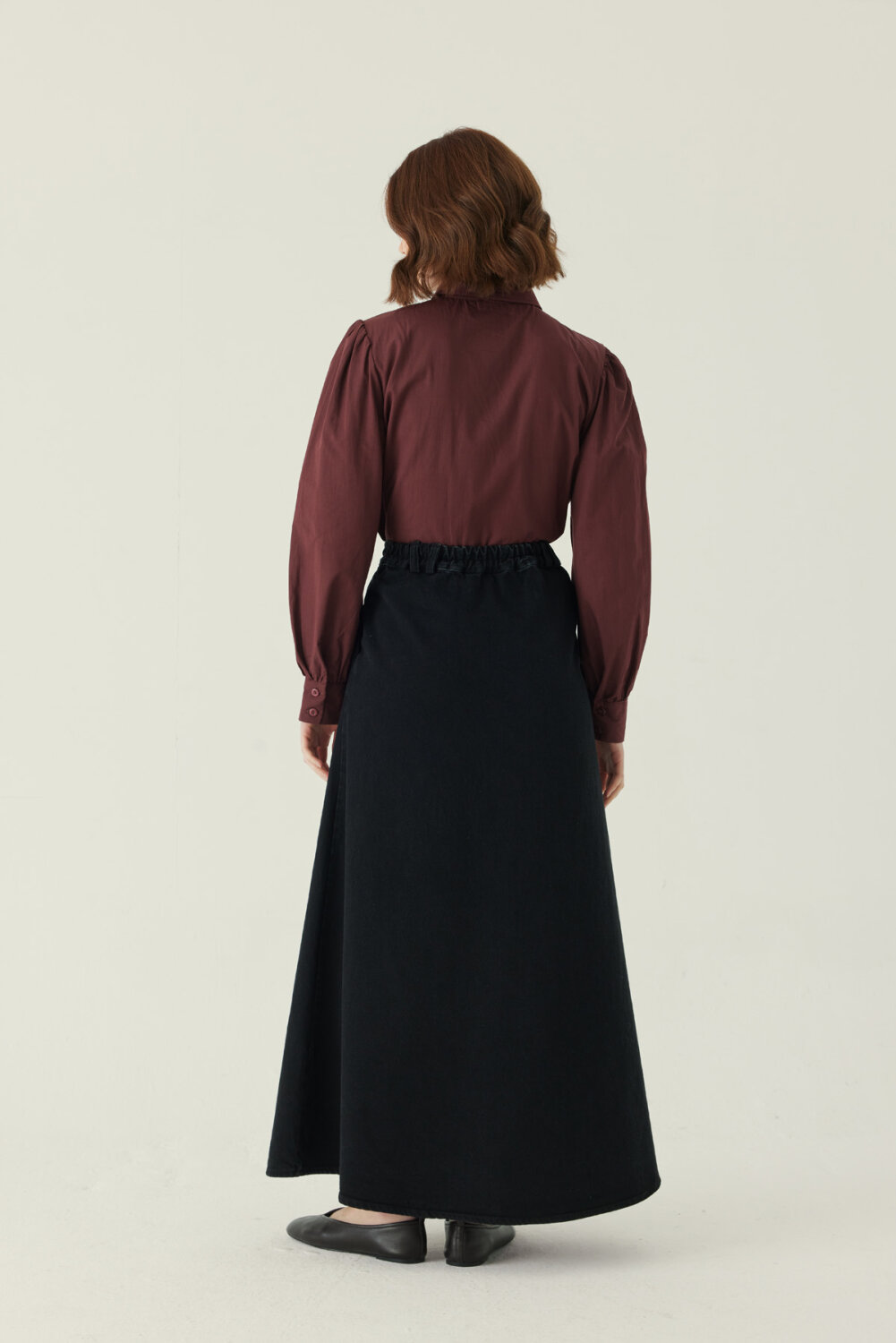 Pleated Detail Denim Skirt Black - 7