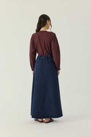 Pleated Detail Denim Skirt Blue - 6