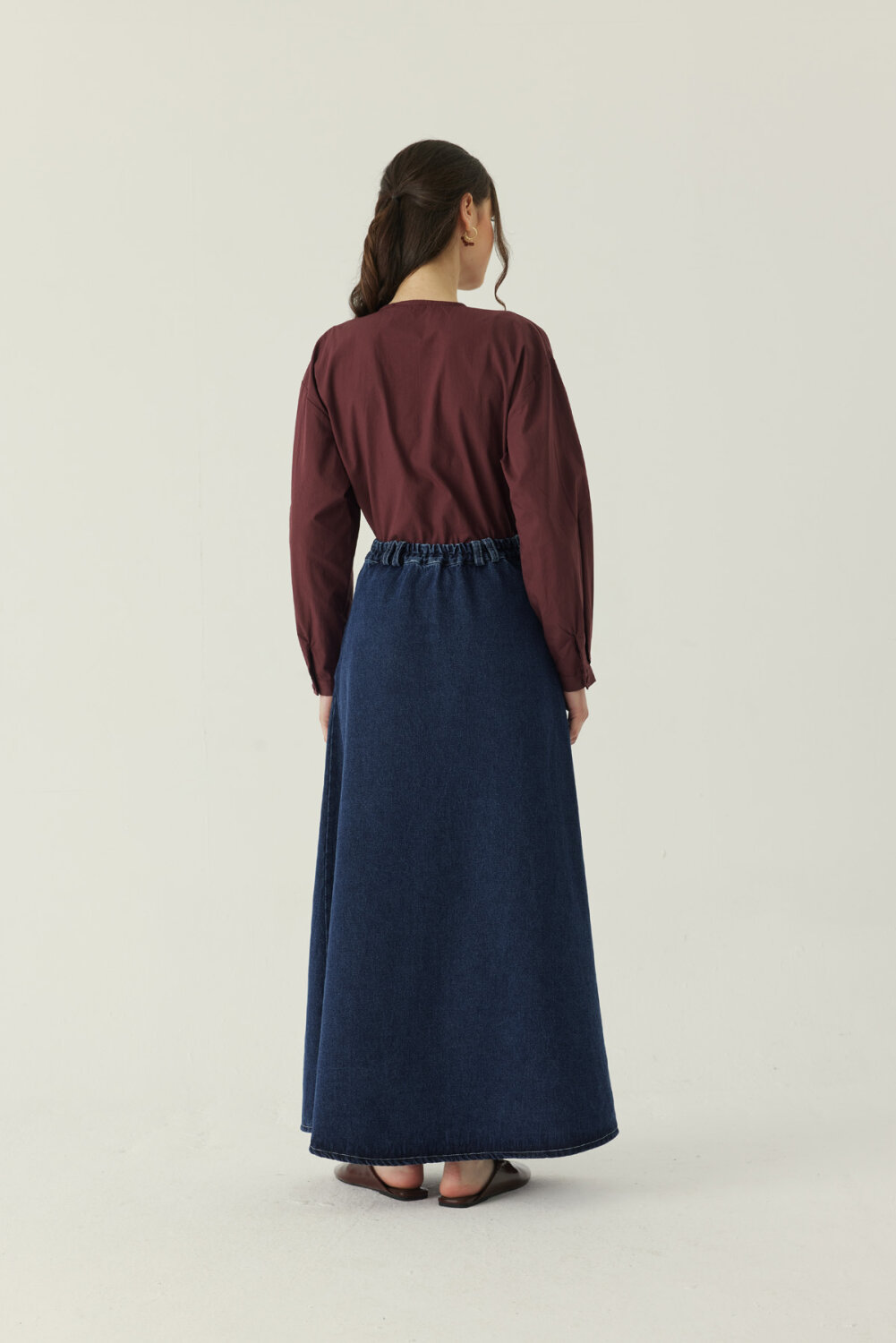 Pleated Detail Denim Skirt Blue - 6