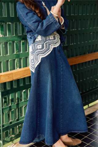 Pleated Detail Denim Skirt Blue - 2