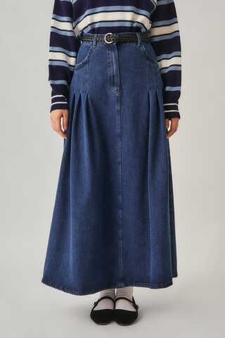 ChatGPT:  Pleated Detail Denim Skirt Light Blue - 3