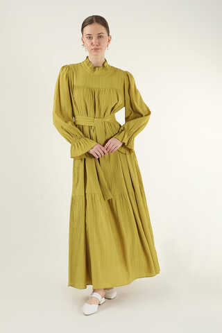 Pleated Dress Mustard - 1