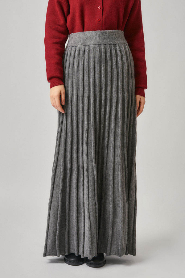 Pleated Knit Skirt Anthracite - 4