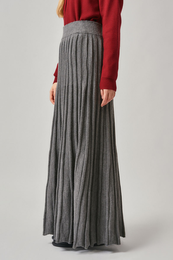 Pleated Knit Skirt Anthracite - 5