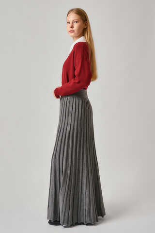 Pleated Knit Skirt Anthracite - 6