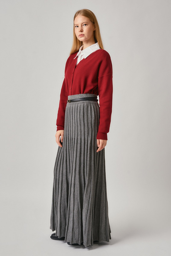 Pleated Knit Skirt Anthracite - 7