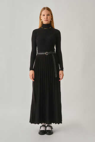 Pleated Knit Skirt Black - 1