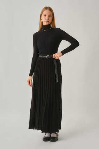 Pleated Knit Skirt Black - 4