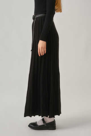 Pleated Knit Skirt Black - 5