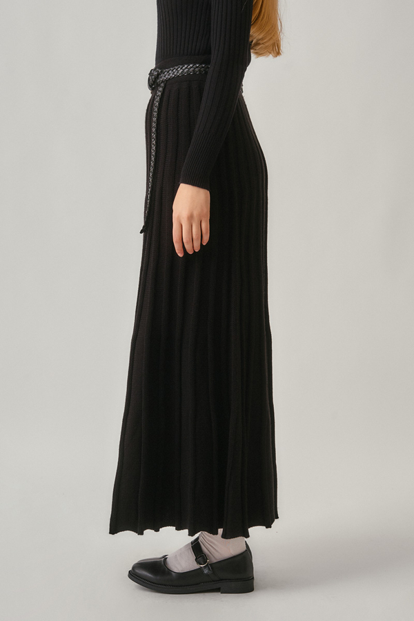 Pleated Knit Skirt Black - 5