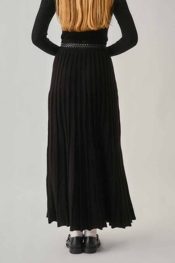 Pleated Knit Skirt Black - 9