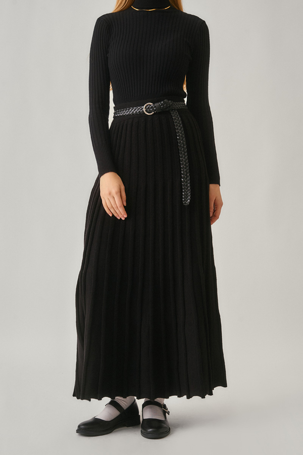 Pleated Knit Skirt Black - 2