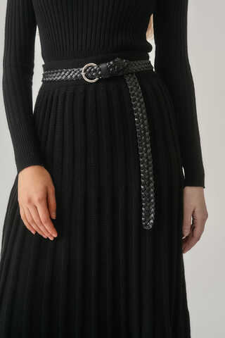 Pleated Knit Skirt Black - 3