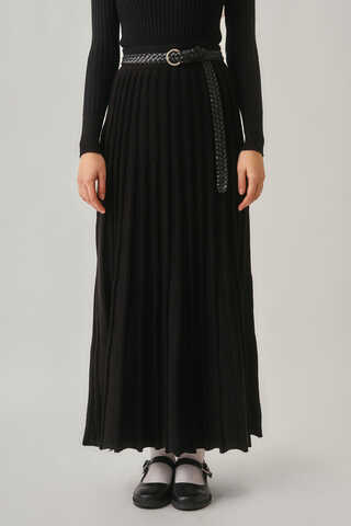 Pleated Knit Skirt Black - 6