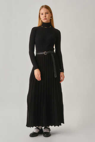 Pleated Knit Skirt Black - 7