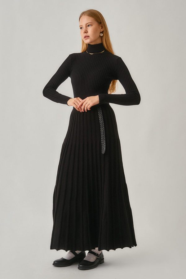 Pleated Knit Skirt Black - 8