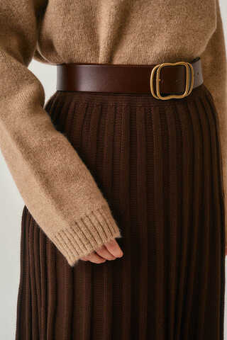 Pleated Knit Skirt Brown - 10