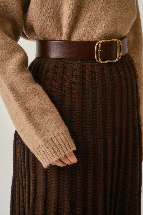 Pleated Knit Skirt Brown - 10