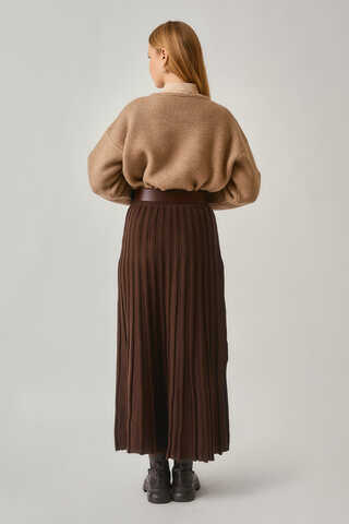 Pleated Knit Skirt Brown - 13