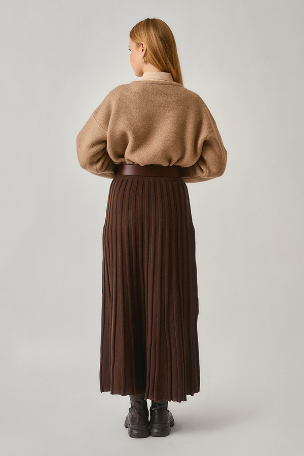 Pleated Knit Skirt Brown - 13