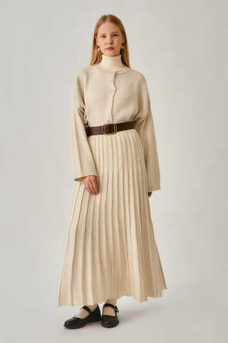Pleated Knit Skirt Ecru - 1
