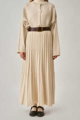 Pleated Knit Skirt Ecru - 2