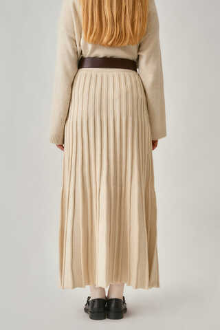 Pleated Knit Skirt Ecru - 11