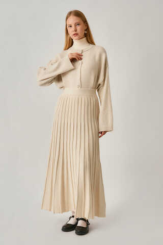Pleated Knit Skirt Ecru - 4
