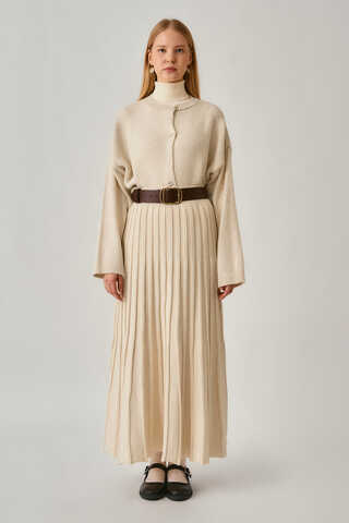 Pleated Knit Skirt Ecru - 6