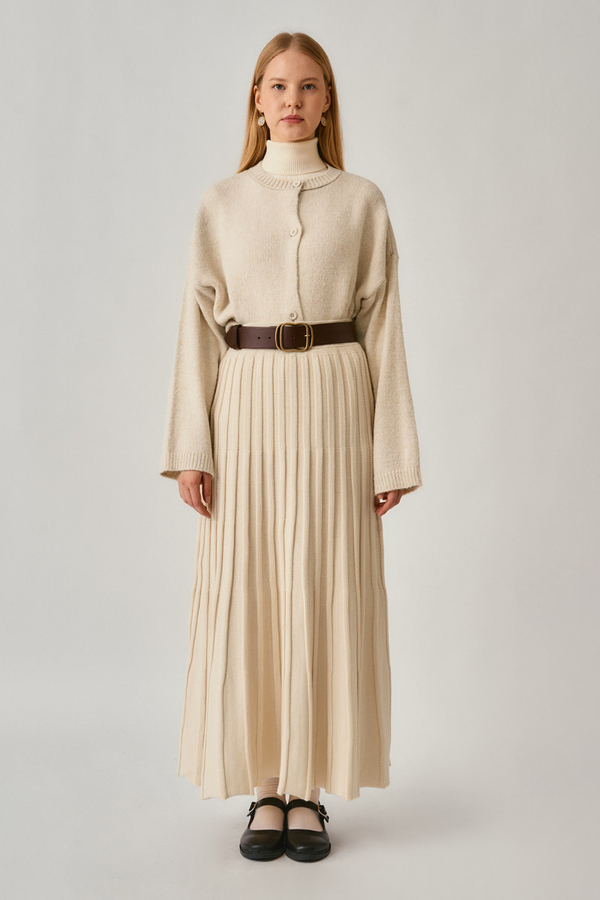 Pleated Knit Skirt Ecru - 6