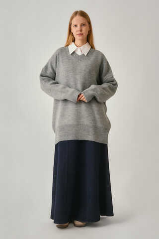 Pleated Knit Sweater Grey - 5