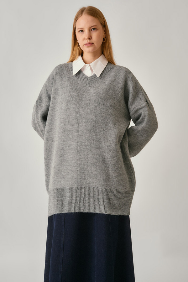 Pleated Knit Sweater Grey - 6