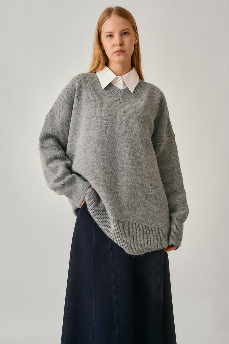 Pleated Knit Sweater Grey