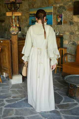 Pleated Linen Pinafore Dress Stone - 8