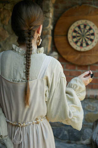 Pleated Linen Pinafore Dress Stone - 9