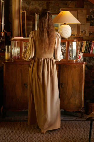 Pleated Linen Pinafore Dress Taupe - 10