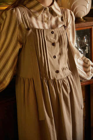 Pleated Linen Pinafore Dress Taupe - 2