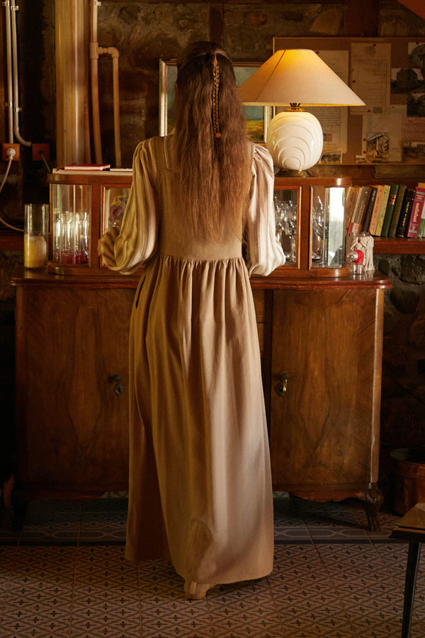 Pleated Linen Pinafore Dress Taupe - 10