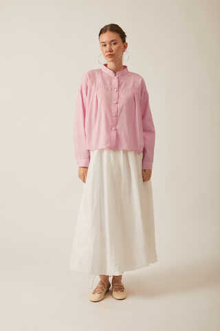 Pleated Linen Shirt Powder Pink - 2