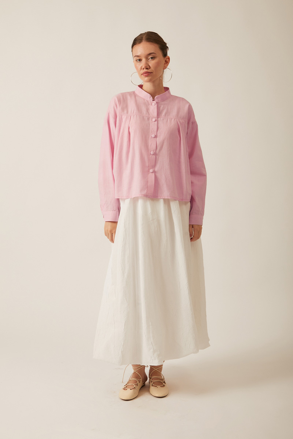Pleated Linen Shirt Powder Pink - 2