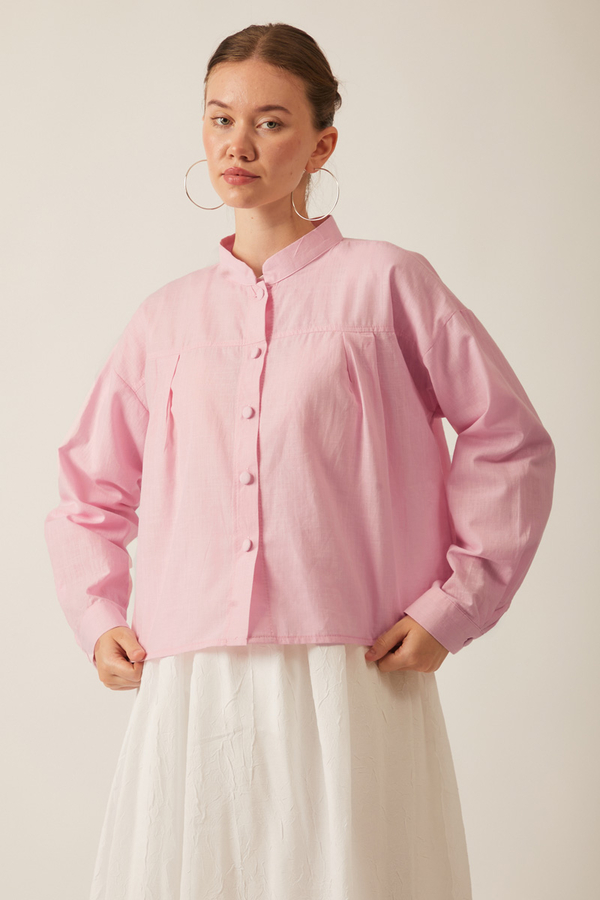 Pleated Linen Shirt Powder Pink - 6
