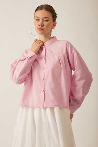 Pleated Linen Shirt Powder Pink - 8