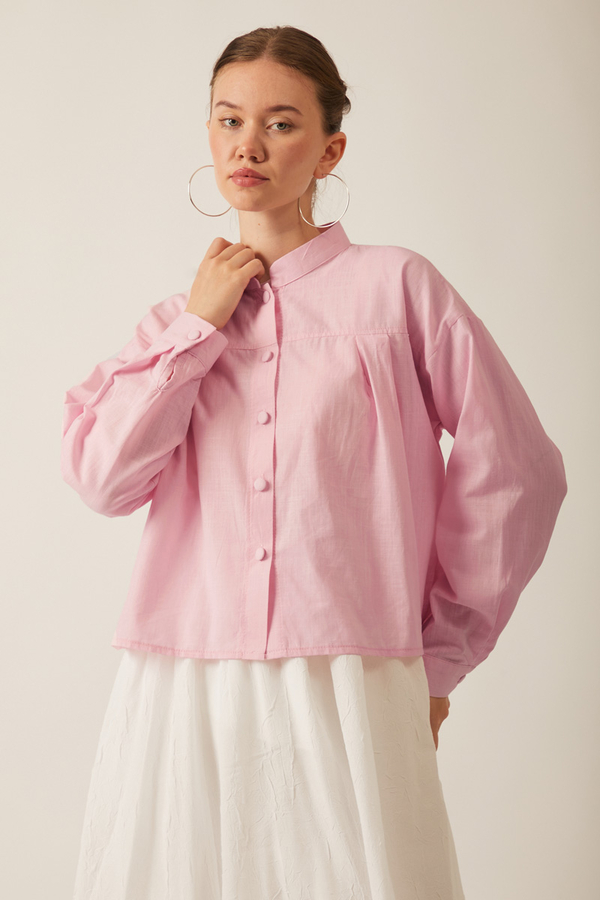 Pleated Linen Shirt Powder Pink - 8