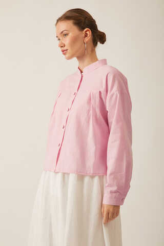Pleated Linen Shirt Powder Pink - 3