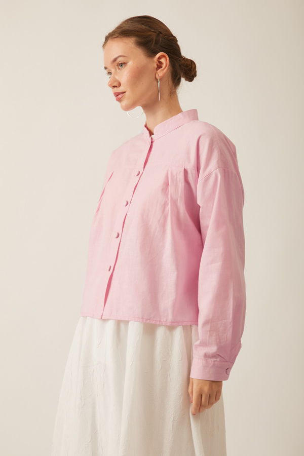Pleated Linen Shirt Powder Pink - 3