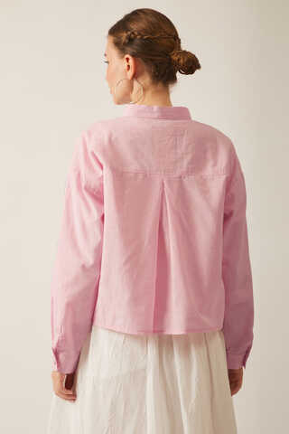 Pleated Linen Shirt Powder Pink - 13